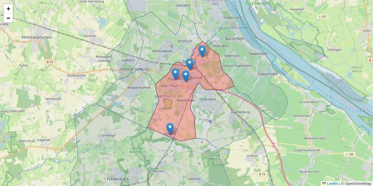Karte des Postleitzahlen Bereichs  und der umliegenden Postleitzahlen in Deutschland