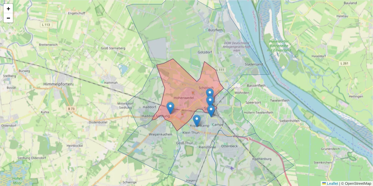Karte des Postleitzahlen Bereichs  und der umliegenden Postleitzahlen in Deutschland