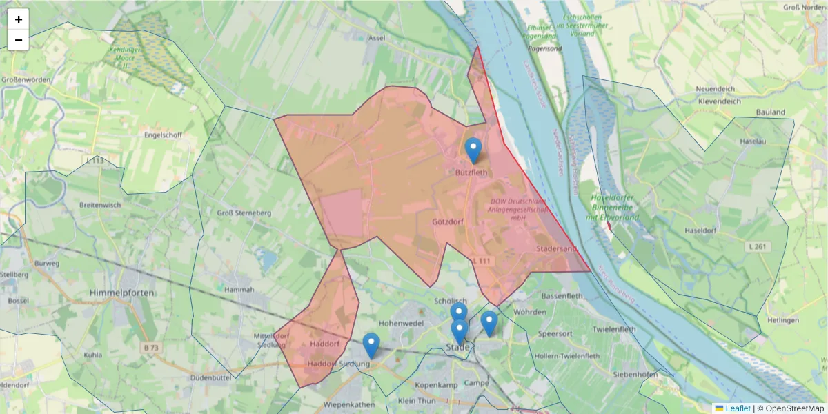Karte des Postleitzahlen Bereichs  und der umliegenden Postleitzahlen in Deutschland