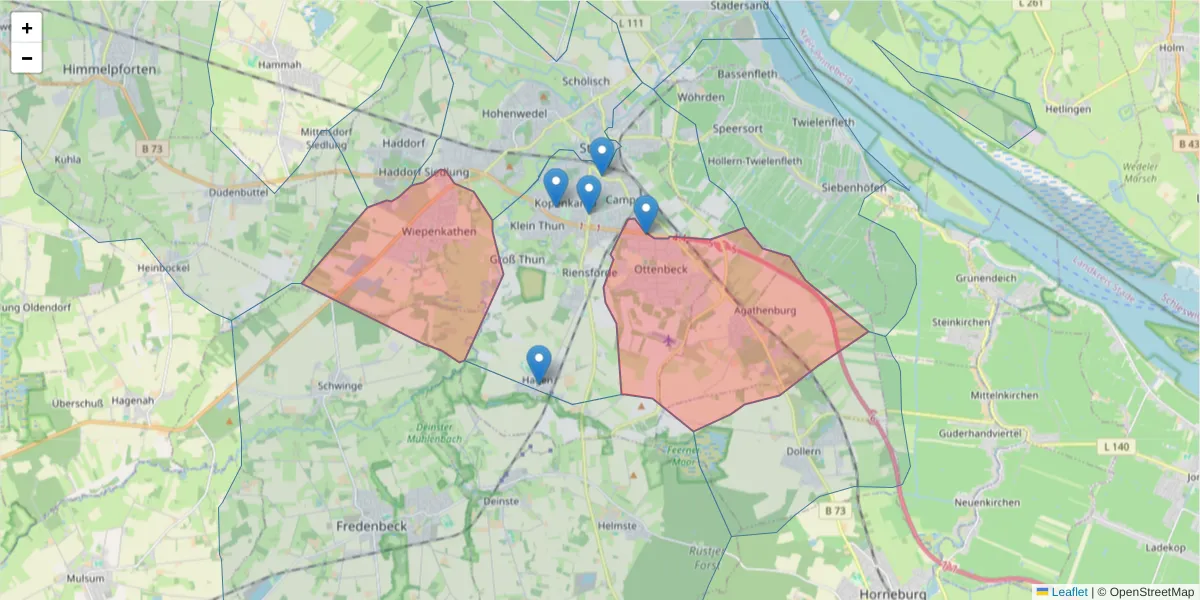 Karte des Postleitzahlen Bereichs  und der umliegenden Postleitzahlen in Deutschland