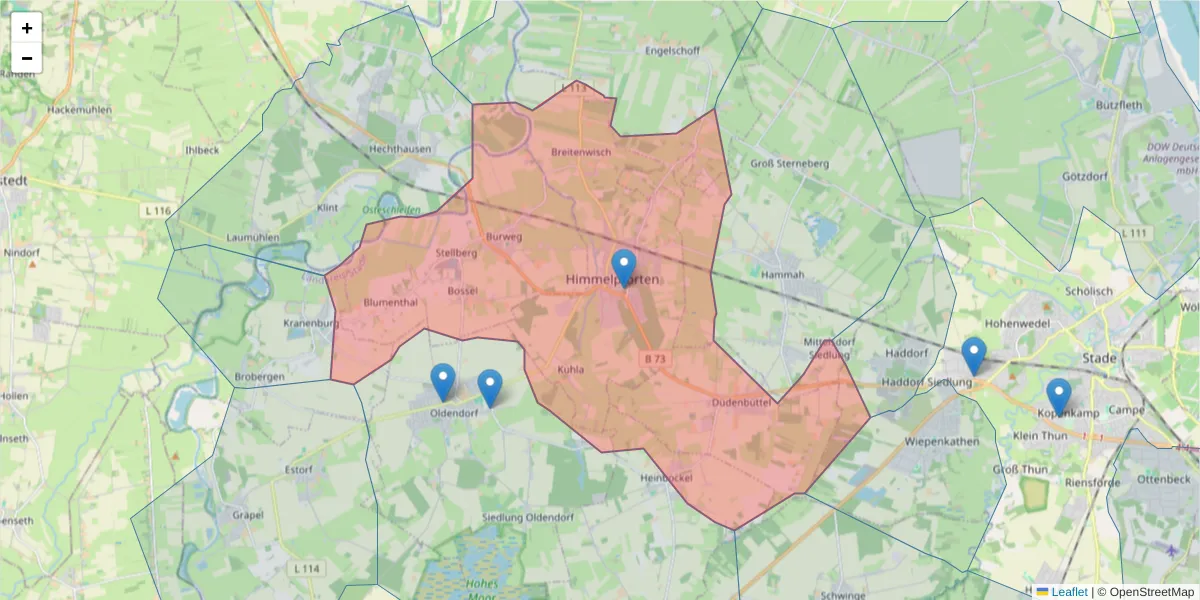 Karte des Postleitzahlen Bereichs  und der umliegenden Postleitzahlen in Deutschland