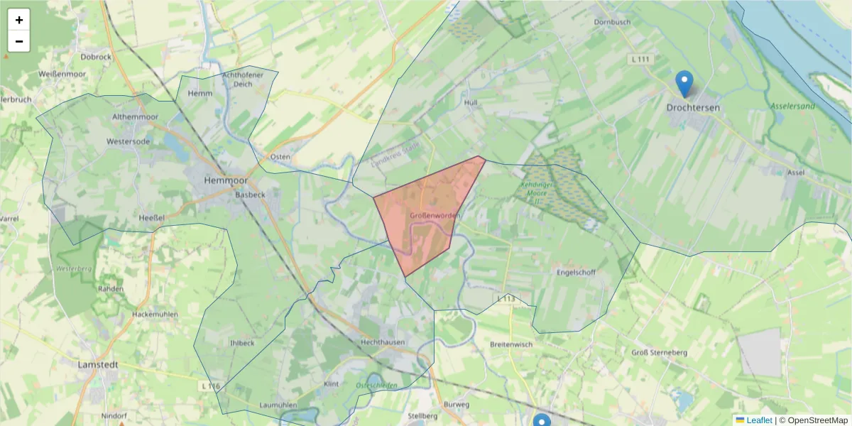 Karte des Postleitzahlen Bereichs  und der umliegenden Postleitzahlen in Deutschland