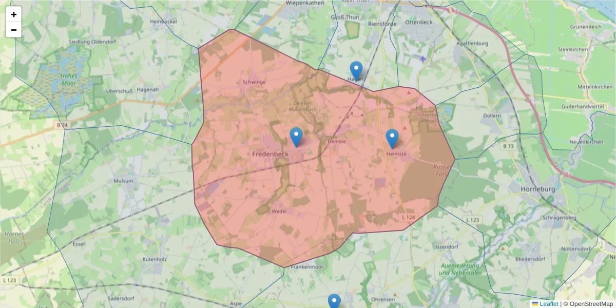 Karte des Postleitzahlen Bereichs  und der umliegenden Postleitzahlen in Deutschland