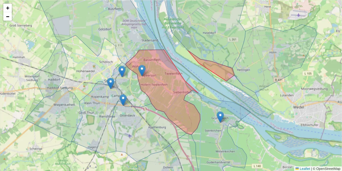 Karte des Postleitzahlen Bereichs  und der umliegenden Postleitzahlen in Deutschland