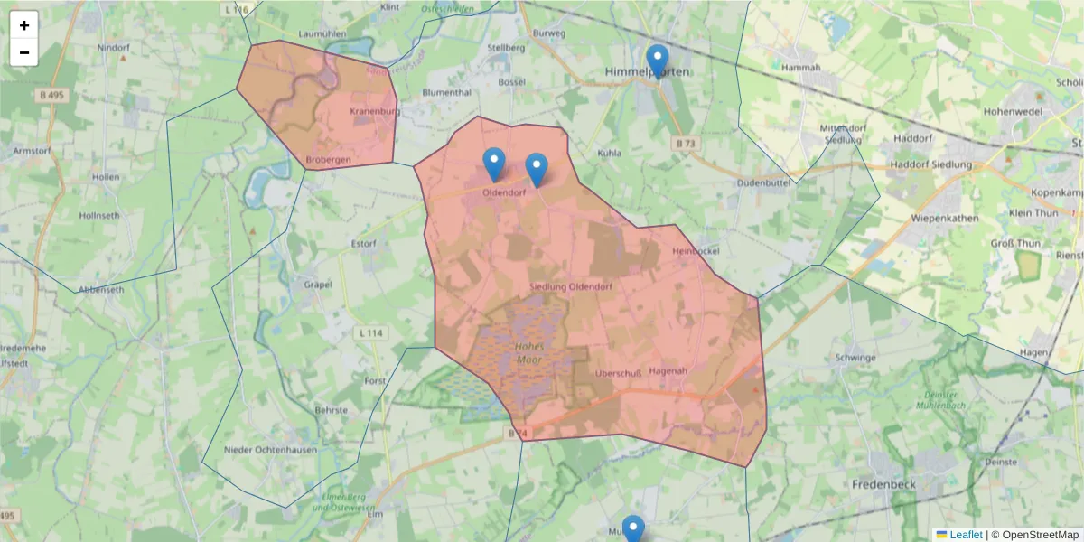 Karte des Postleitzahlen Bereichs  und der umliegenden Postleitzahlen in Deutschland