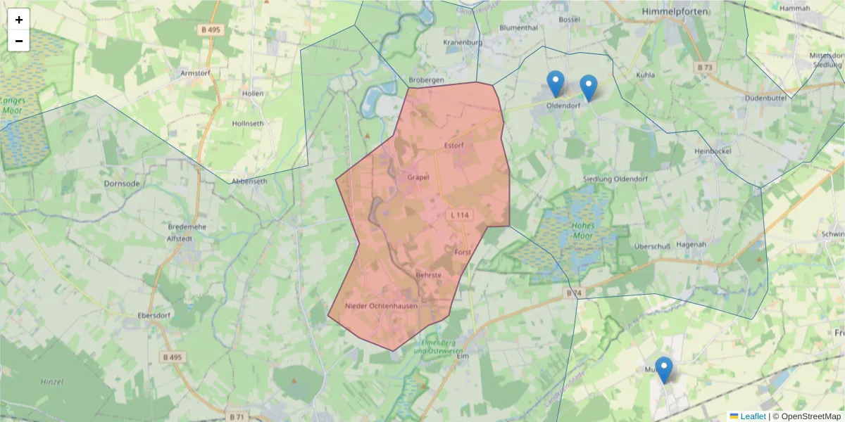 Karte des Postleitzahlen Bereichs  und der umliegenden Postleitzahlen in Deutschland