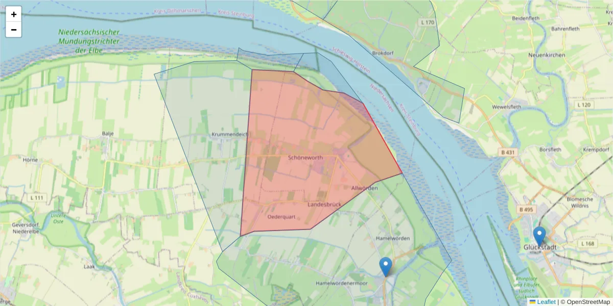 Karte des Postleitzahlen Bereichs  und der umliegenden Postleitzahlen in Deutschland