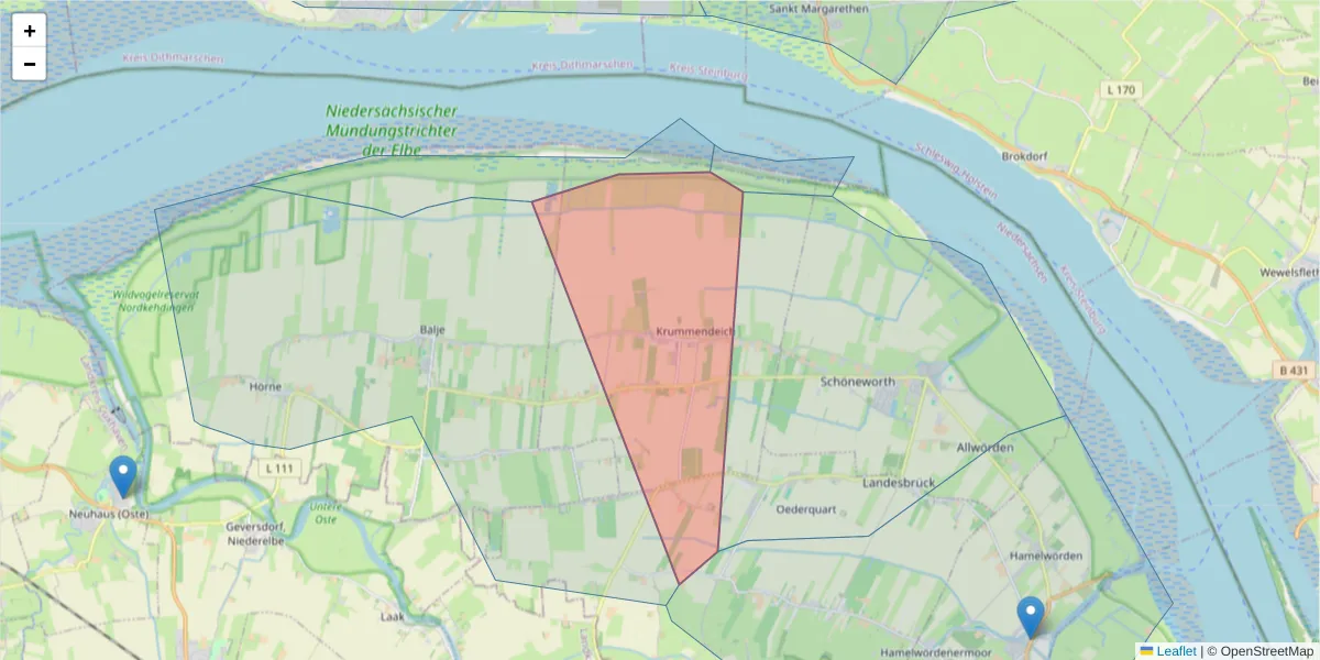 Karte des Postleitzahlen Bereichs  und der umliegenden Postleitzahlen in Deutschland
