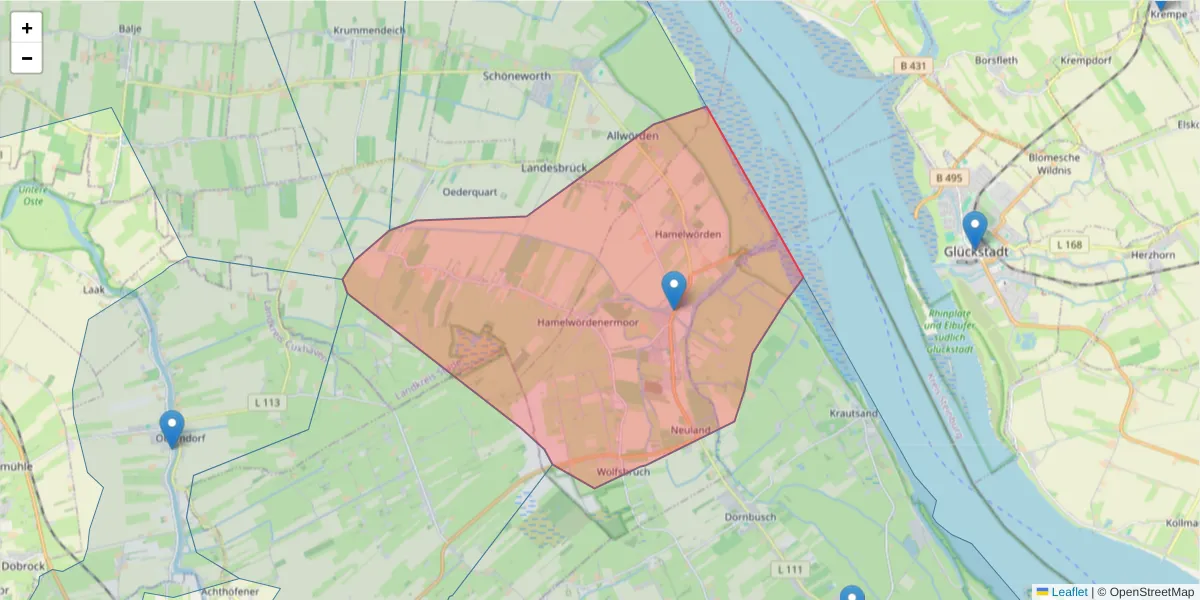 Karte des Postleitzahlen Bereichs  und der umliegenden Postleitzahlen in Deutschland