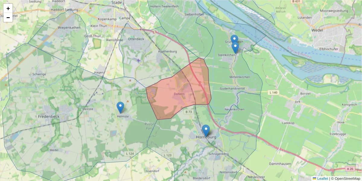 Karte des Postleitzahlen Bereichs  und der umliegenden Postleitzahlen in Deutschland