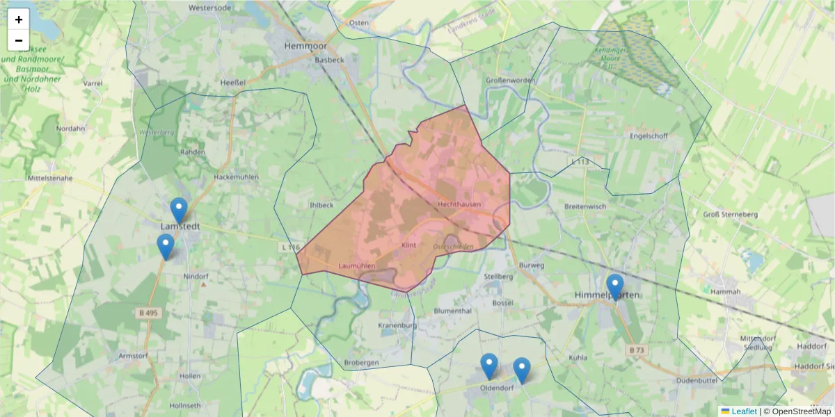 Karte des Postleitzahlen Bereichs  und der umliegenden Postleitzahlen in Deutschland