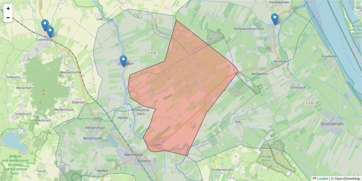 Karte des Postleitzahlen Bereichs  und der umliegenden Postleitzahlen in Deutschland