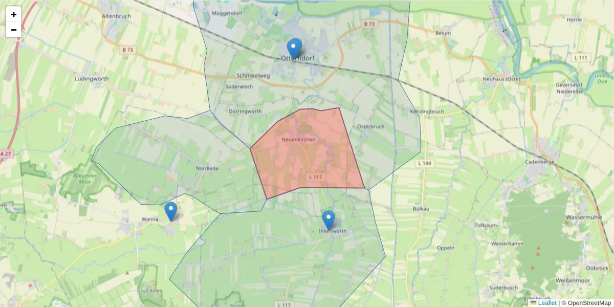 Karte des Postleitzahlen Bereichs  und der umliegenden Postleitzahlen in Deutschland