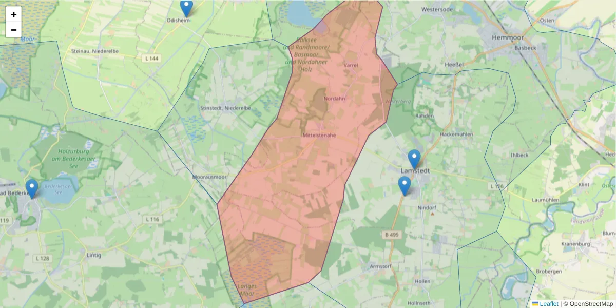 Karte des Postleitzahlen Bereichs  und der umliegenden Postleitzahlen in Deutschland