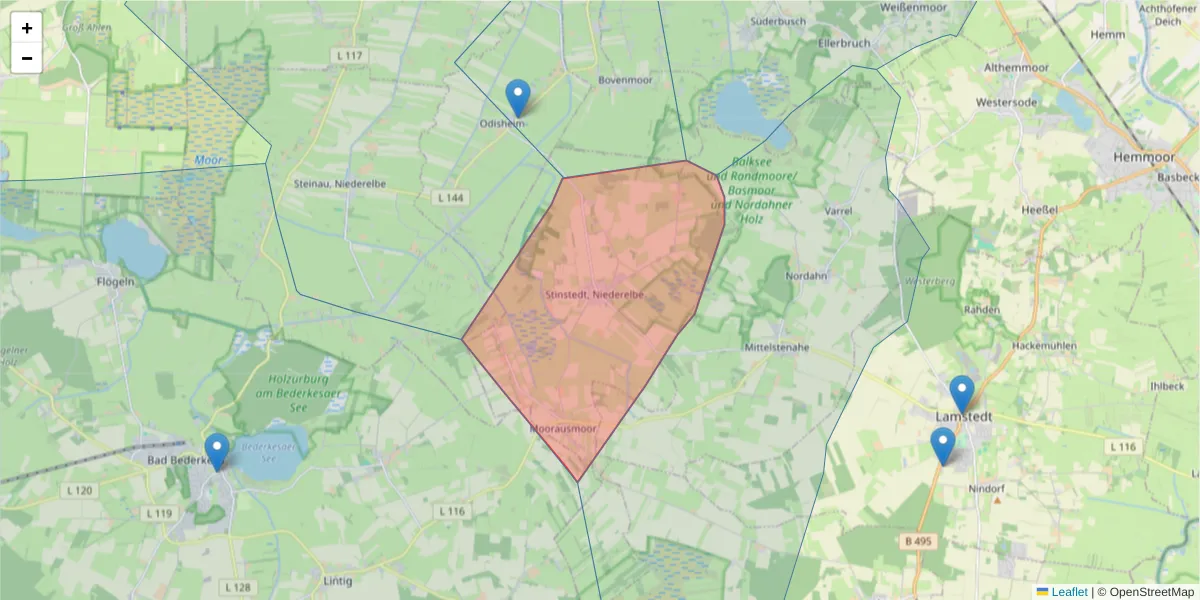 Karte des Postleitzahlen Bereichs  und der umliegenden Postleitzahlen in Deutschland