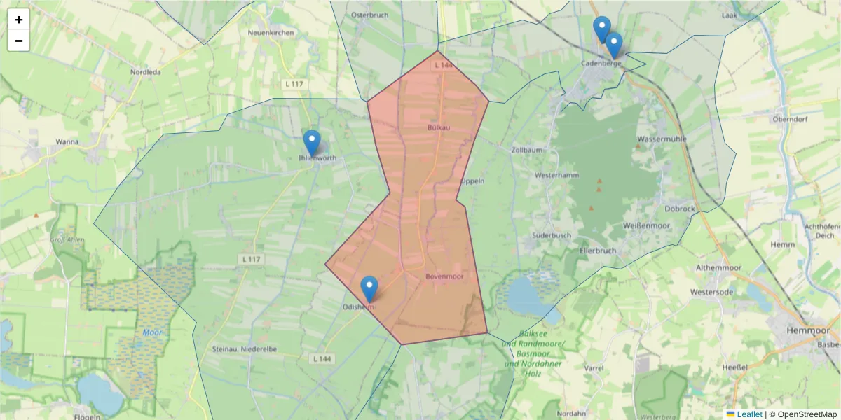 Karte des Postleitzahlen Bereichs  und der umliegenden Postleitzahlen in Deutschland