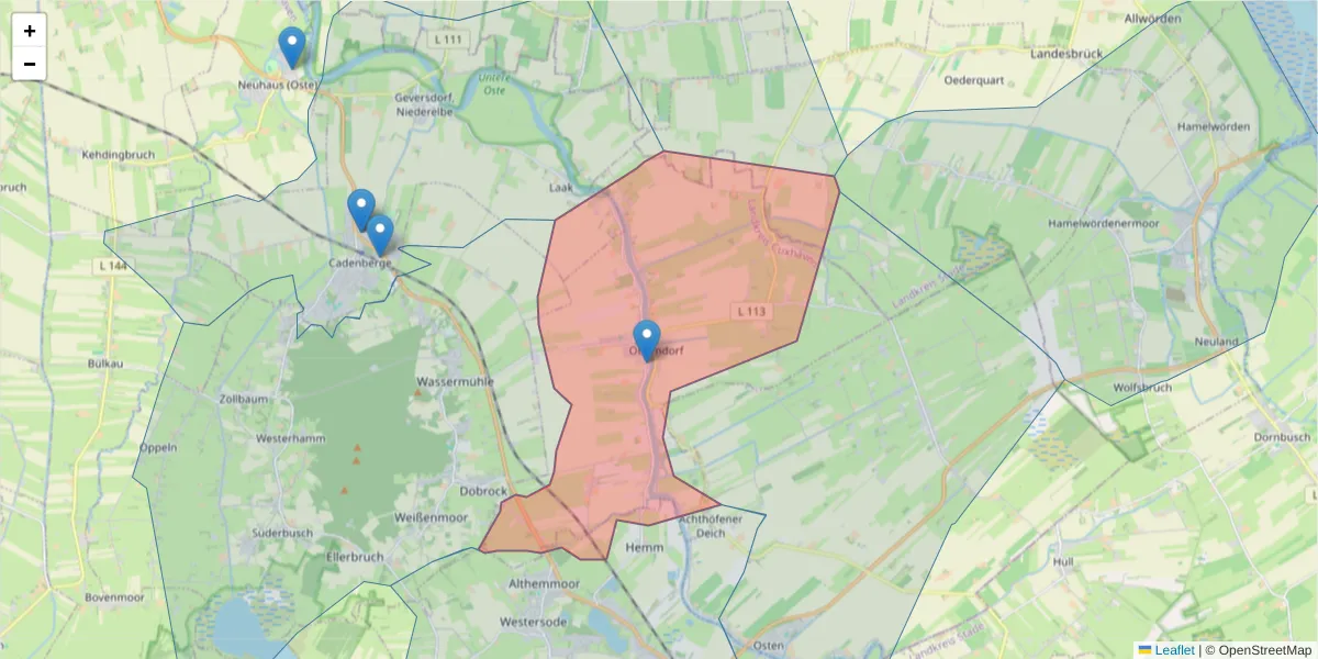 Karte des Postleitzahlen Bereichs  und der umliegenden Postleitzahlen in Deutschland