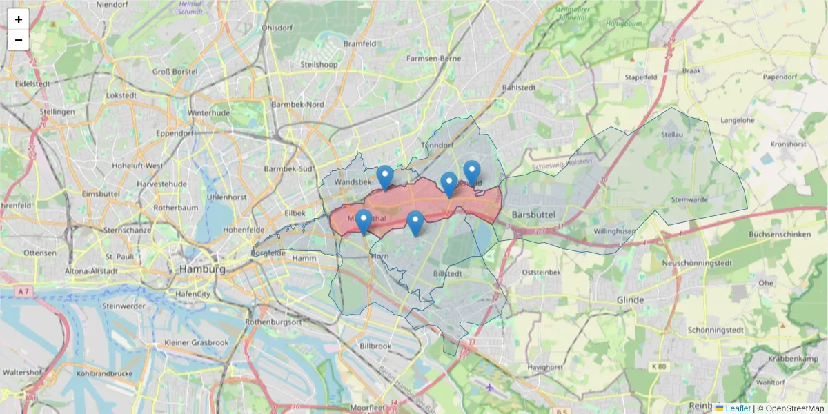 Karte des Postleitzahlen Bereichs  und der umliegenden Postleitzahlen in Deutschland