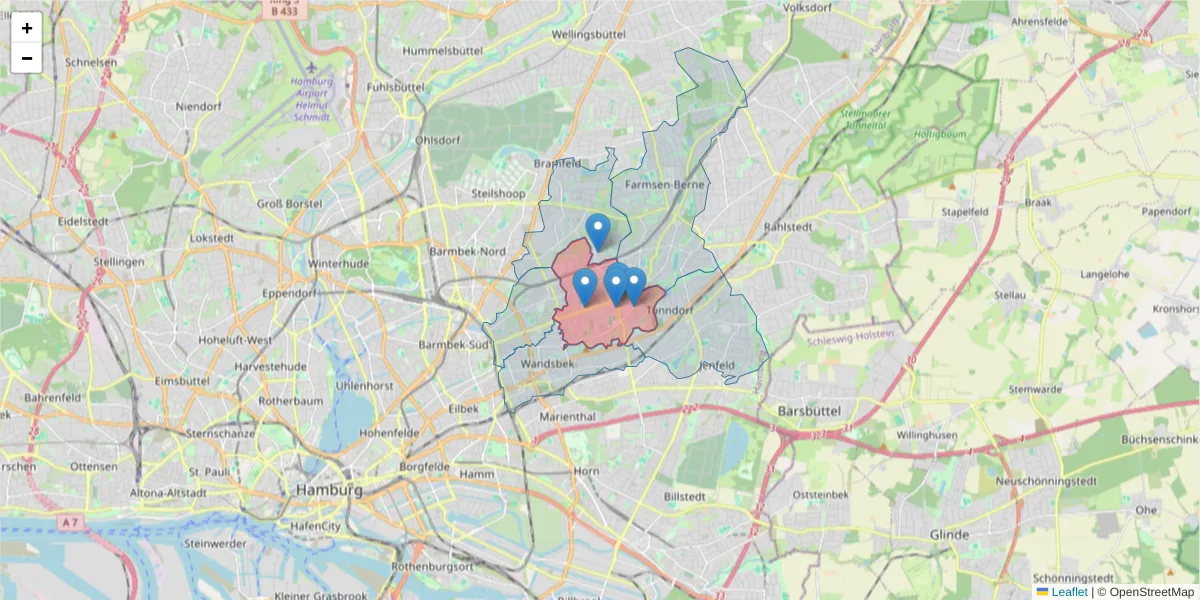 Karte des Postleitzahlen Bereichs  und der umliegenden Postleitzahlen in Deutschland