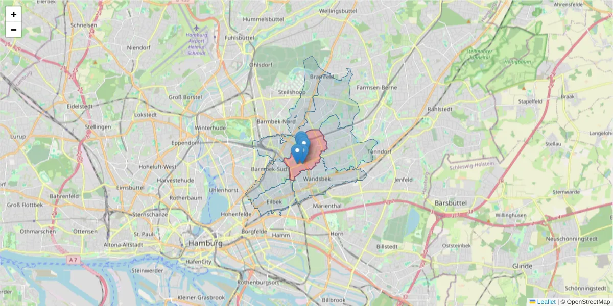 Karte des Postleitzahlen Bereichs  und der umliegenden Postleitzahlen in Deutschland