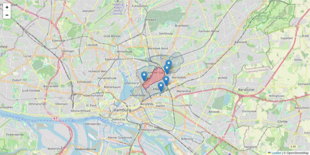 Karte des Postleitzahlen Bereichs  und der umliegenden Postleitzahlen in Deutschland