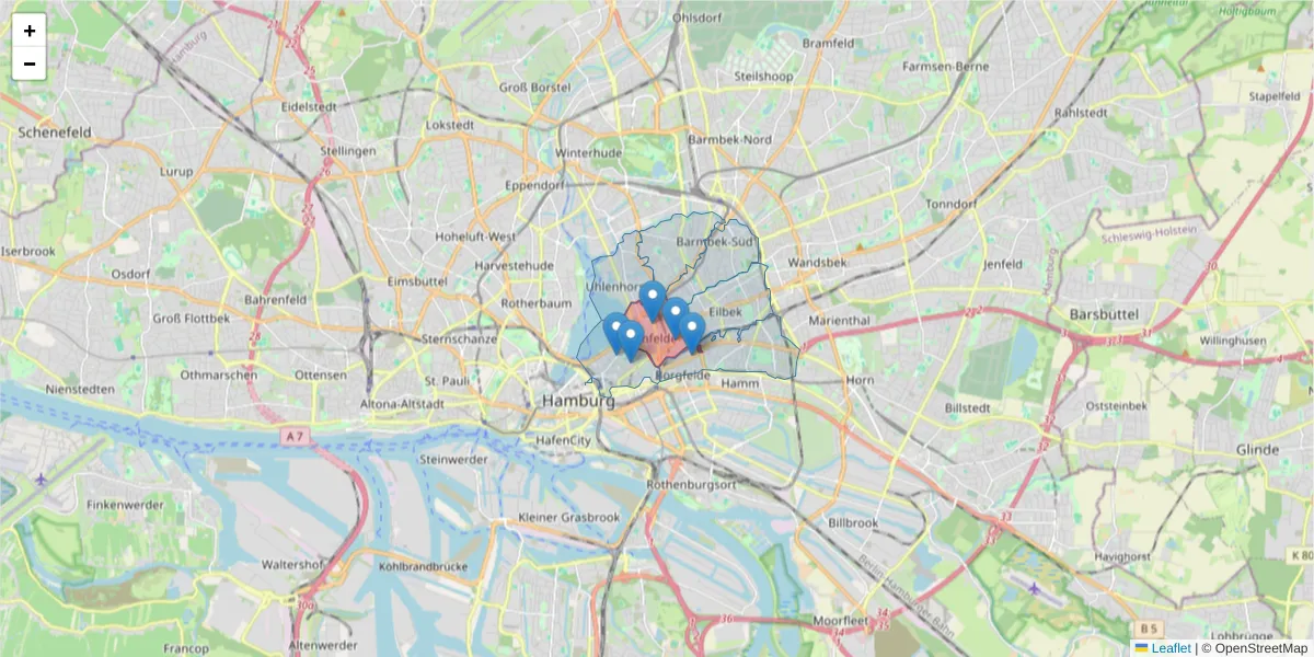 Karte des Postleitzahlen Bereichs  und der umliegenden Postleitzahlen in Deutschland