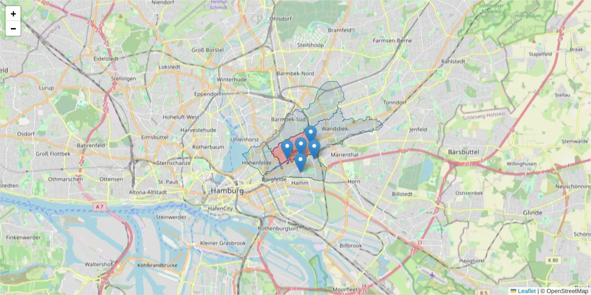 Karte des Postleitzahlen Bereichs  und der umliegenden Postleitzahlen in Deutschland