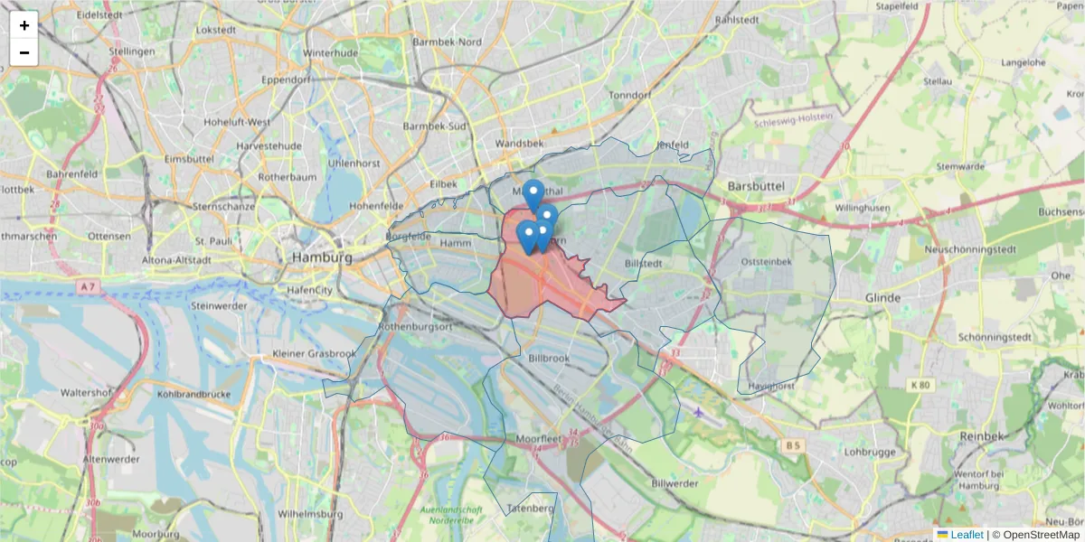 Karte des Postleitzahlen Bereichs  und der umliegenden Postleitzahlen in Deutschland