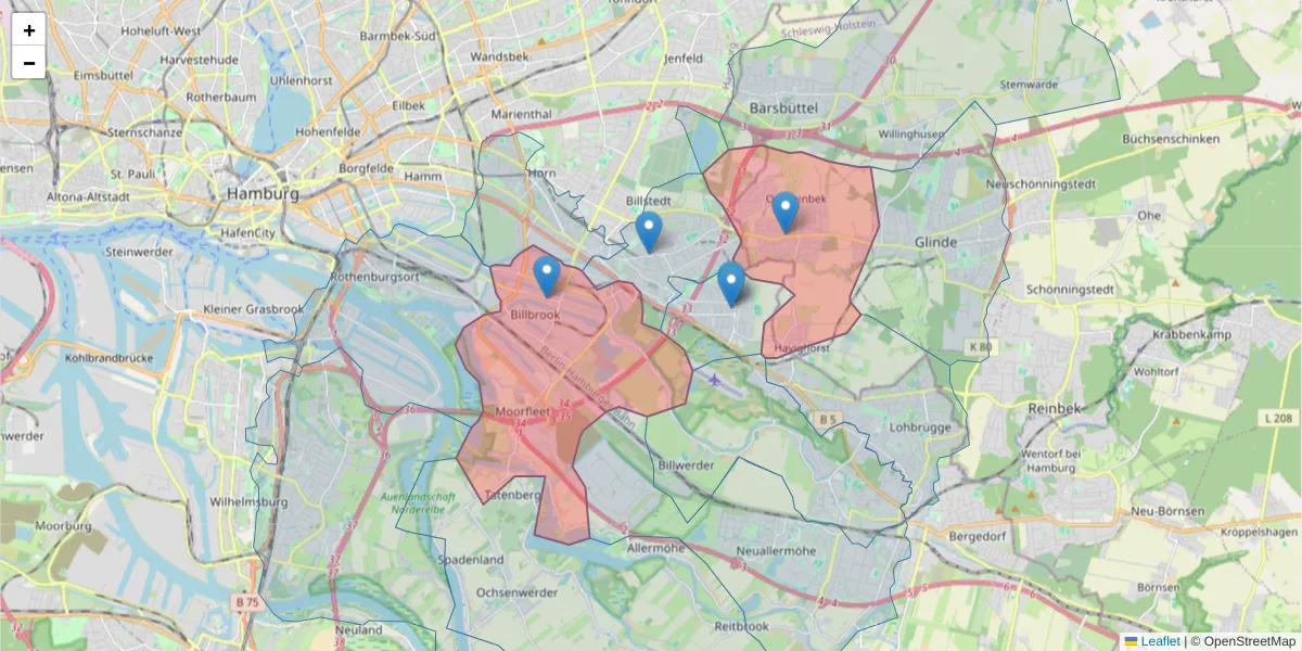 Karte des Postleitzahlen Bereichs  und der umliegenden Postleitzahlen in Deutschland