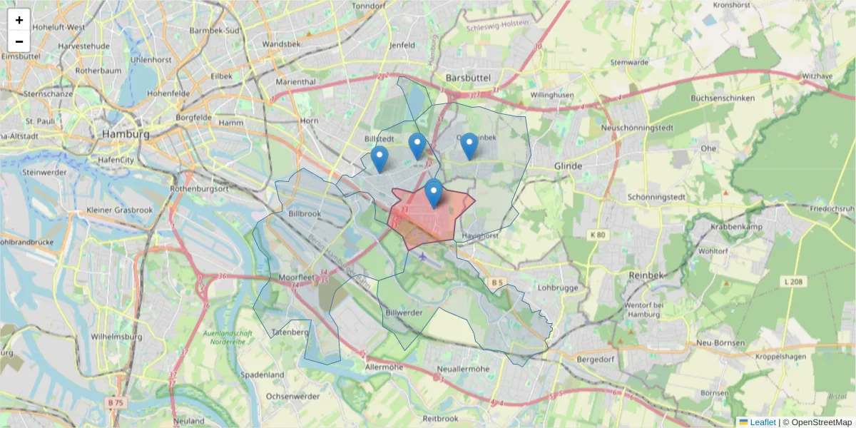 Karte des Postleitzahlen Bereichs  und der umliegenden Postleitzahlen in Deutschland
