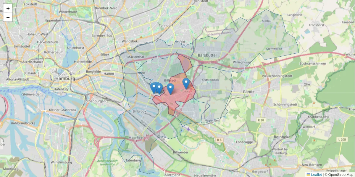 Karte des Postleitzahlen Bereichs  und der umliegenden Postleitzahlen in Deutschland