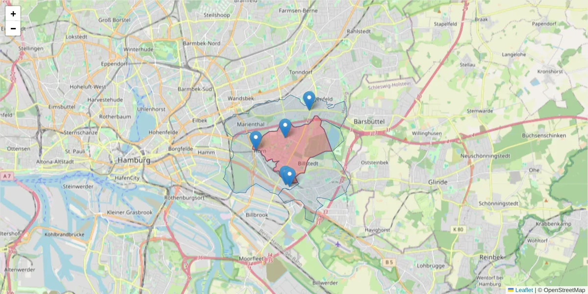 Karte des Postleitzahlen Bereichs  und der umliegenden Postleitzahlen in Deutschland