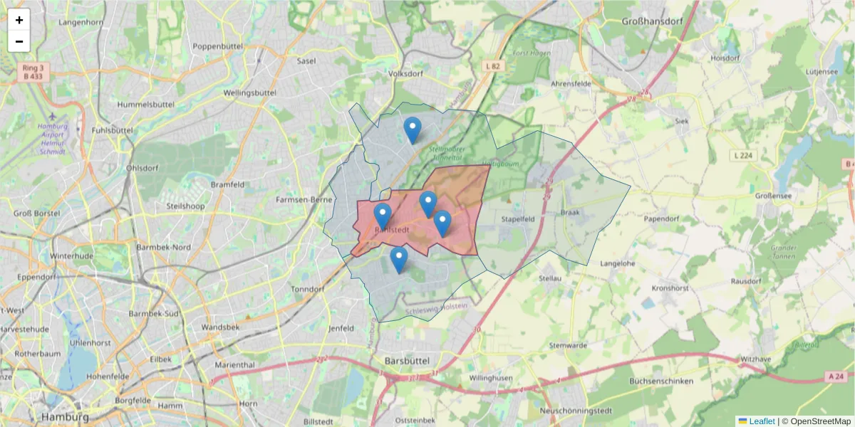 Karte des Postleitzahlen Bereichs  und der umliegenden Postleitzahlen in Deutschland