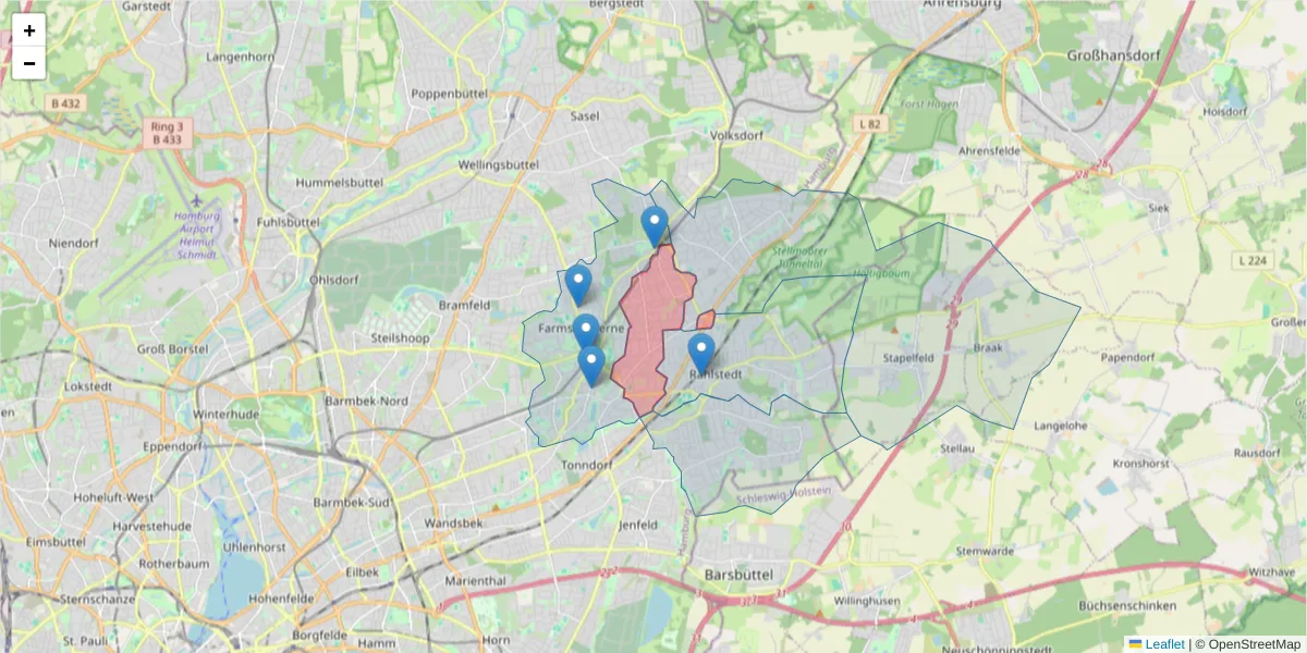 Karte des Postleitzahlen Bereichs  und der umliegenden Postleitzahlen in Deutschland