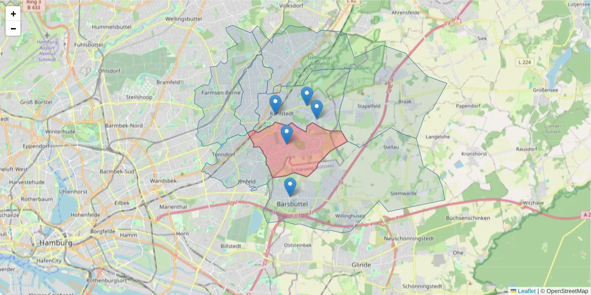 Karte des Postleitzahlen Bereichs  und der umliegenden Postleitzahlen in Deutschland