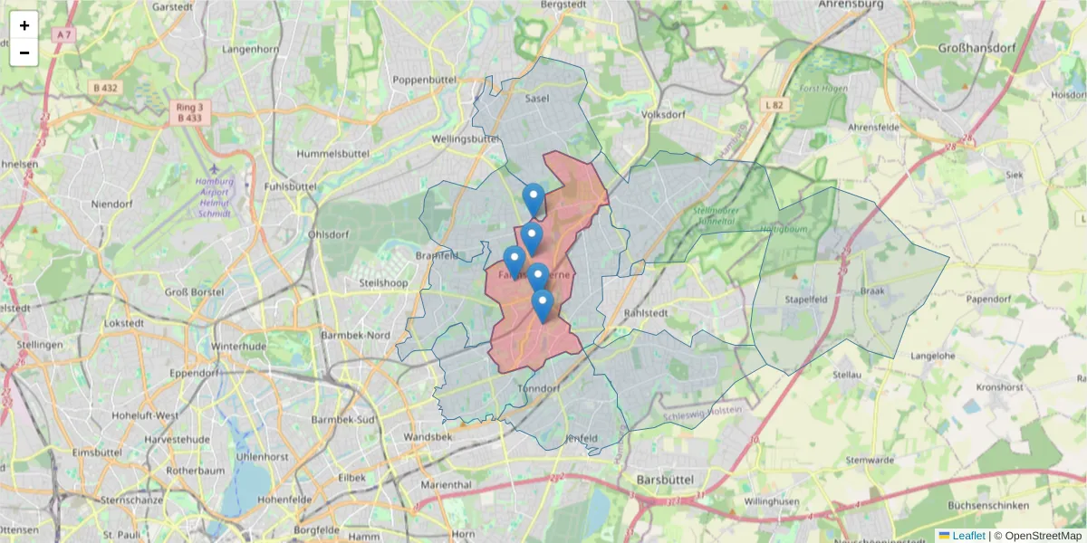 Karte des Postleitzahlen Bereichs  und der umliegenden Postleitzahlen in Deutschland
