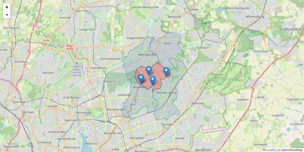 Karte des Postleitzahlen Bereichs  und der umliegenden Postleitzahlen in Deutschland