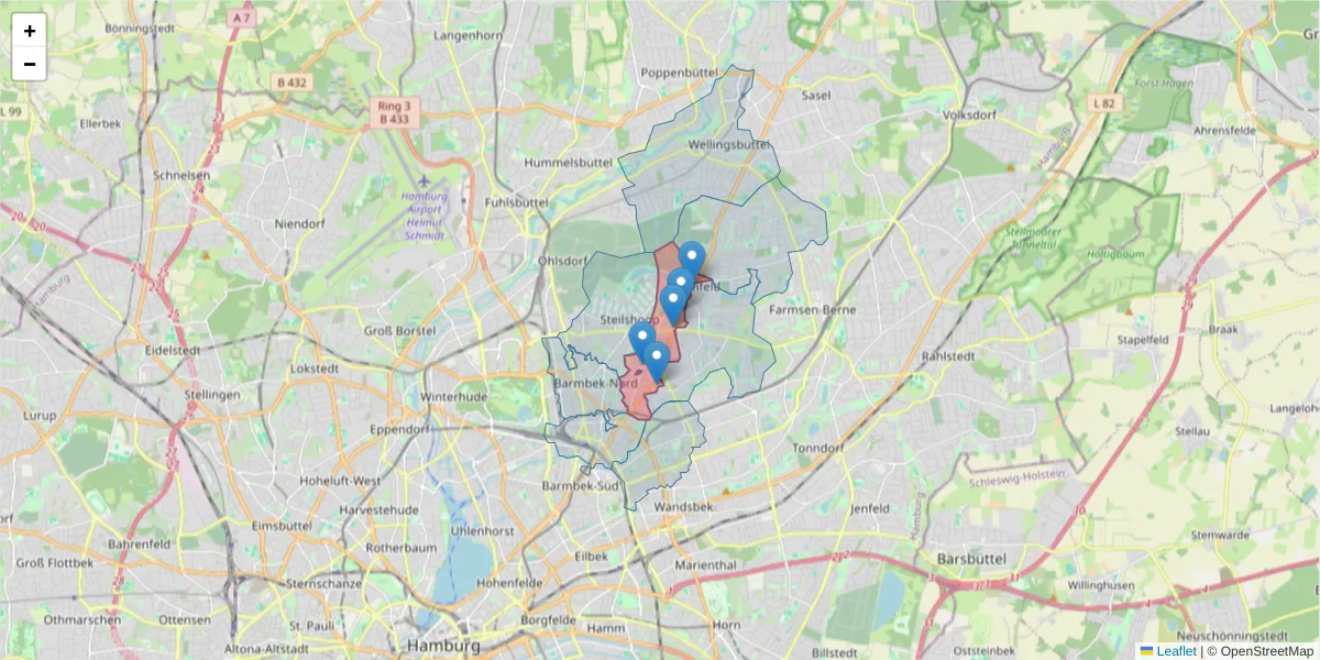 Karte des Postleitzahlen Bereichs  und der umliegenden Postleitzahlen in Deutschland