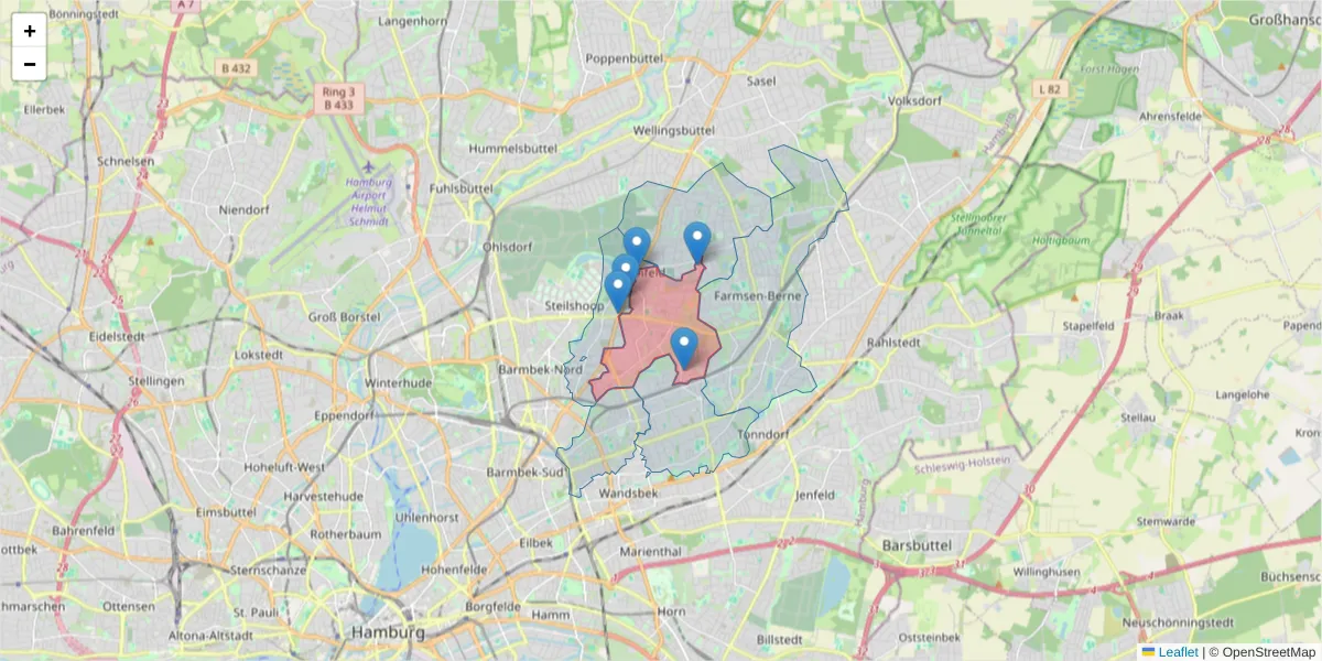 Karte des Postleitzahlen Bereichs  und der umliegenden Postleitzahlen in Deutschland