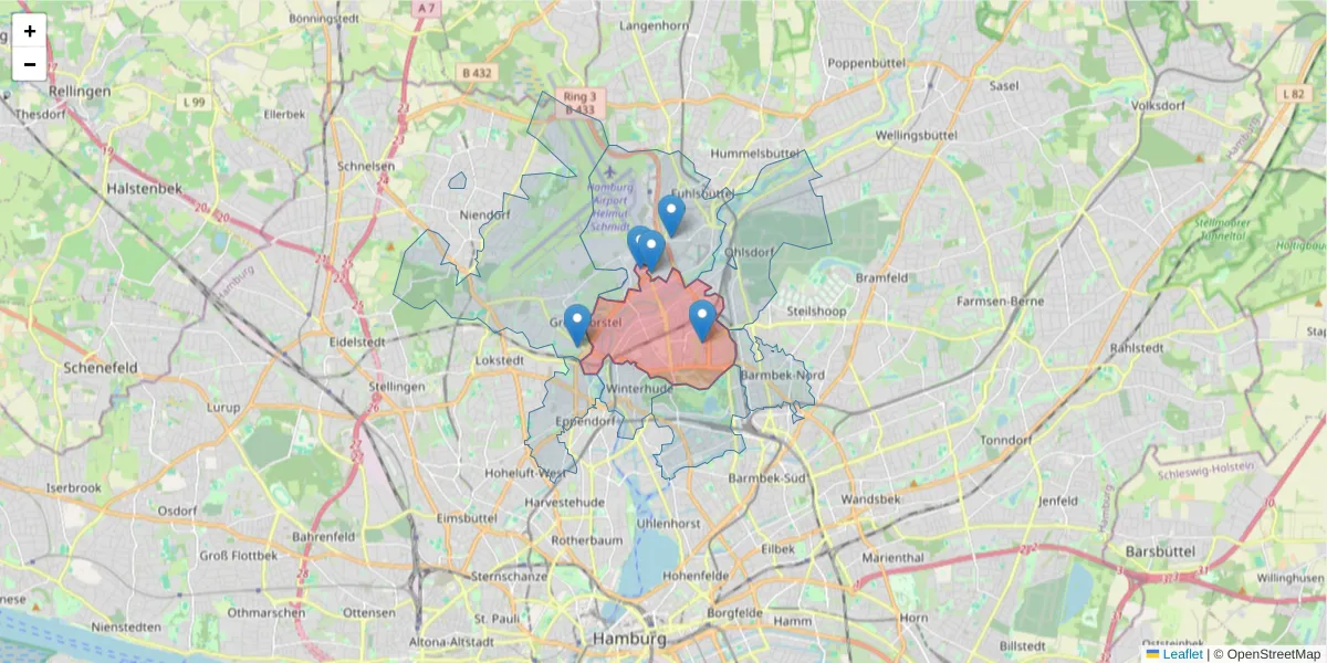 Karte des Postleitzahlen Bereichs  und der umliegenden Postleitzahlen in Deutschland