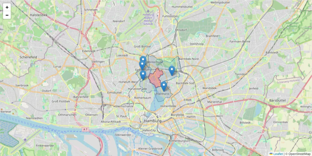Karte des Postleitzahlen Bereichs  und der umliegenden Postleitzahlen in Deutschland