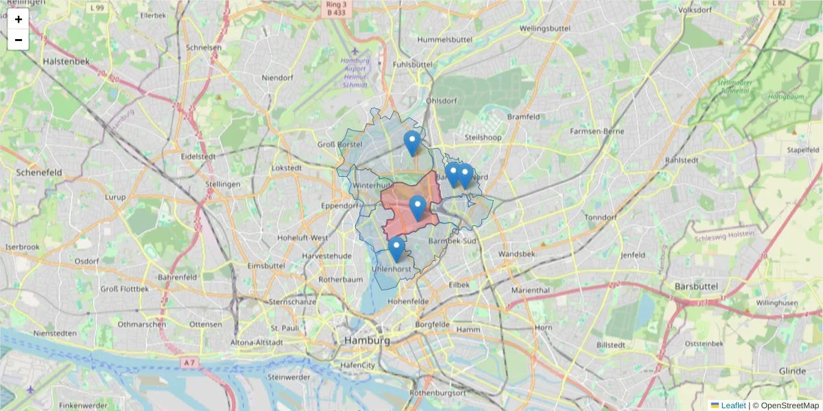 Karte des Postleitzahlen Bereichs  und der umliegenden Postleitzahlen in Deutschland