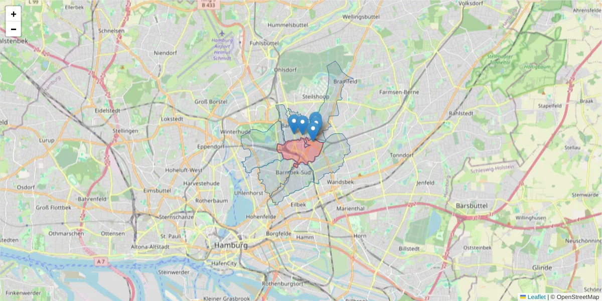 Karte des Postleitzahlen Bereichs  und der umliegenden Postleitzahlen in Deutschland