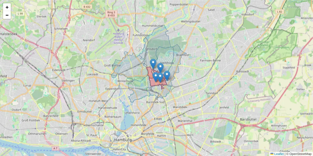 Karte des Postleitzahlen Bereichs  und der umliegenden Postleitzahlen in Deutschland