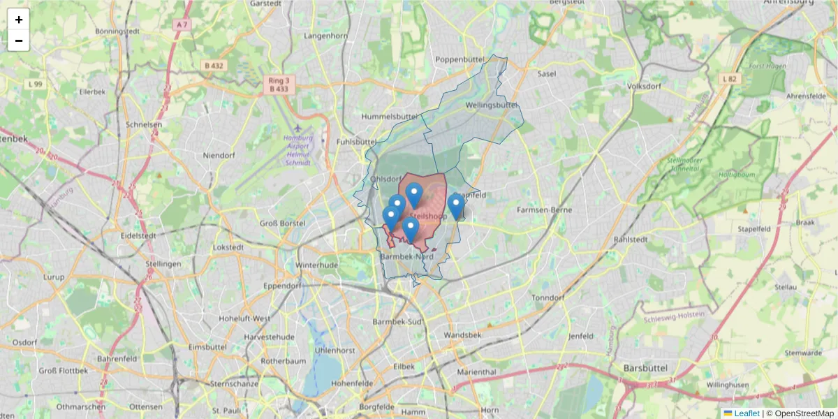 Karte des Postleitzahlen Bereichs  und der umliegenden Postleitzahlen in Deutschland