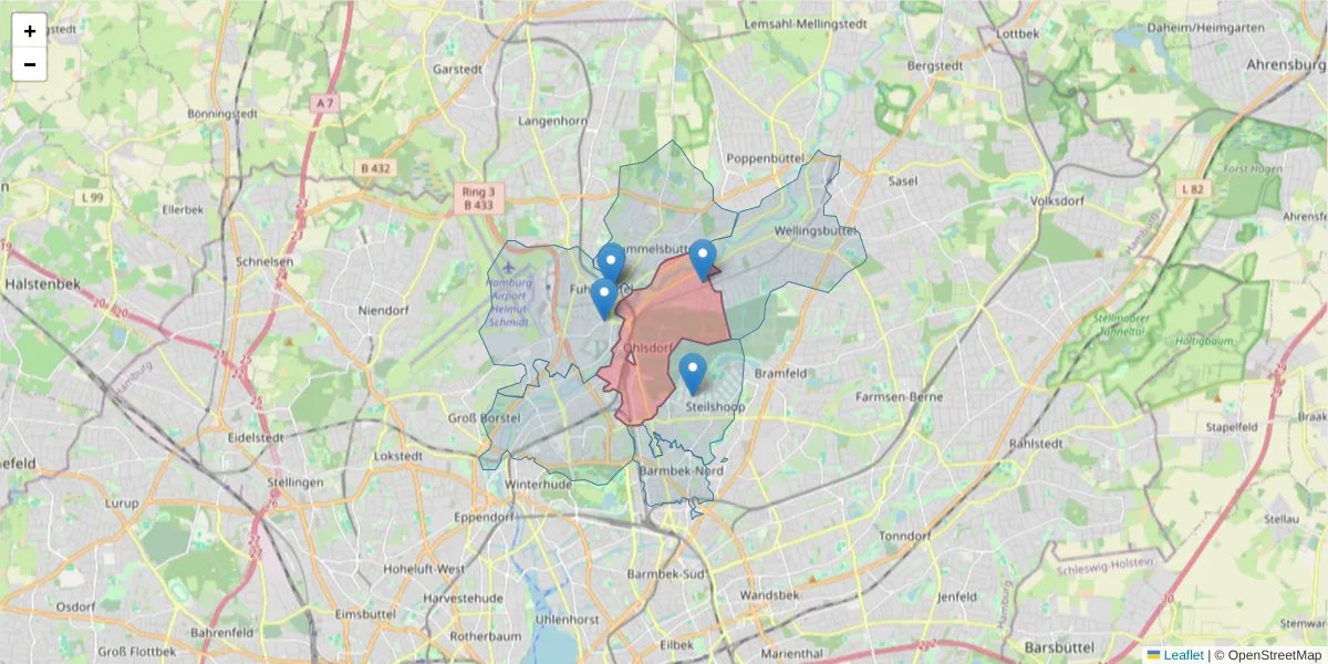 Karte des Postleitzahlen Bereichs  und der umliegenden Postleitzahlen in Deutschland