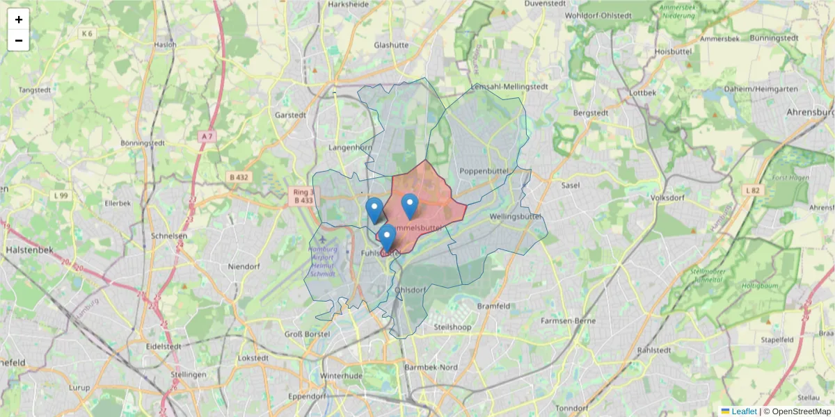 Karte des Postleitzahlen Bereichs  und der umliegenden Postleitzahlen in Deutschland