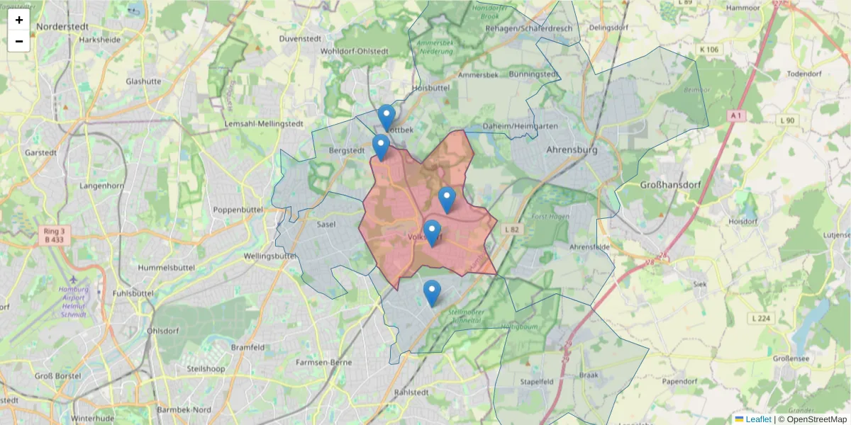 Karte des Postleitzahlen Bereichs  und der umliegenden Postleitzahlen in Deutschland