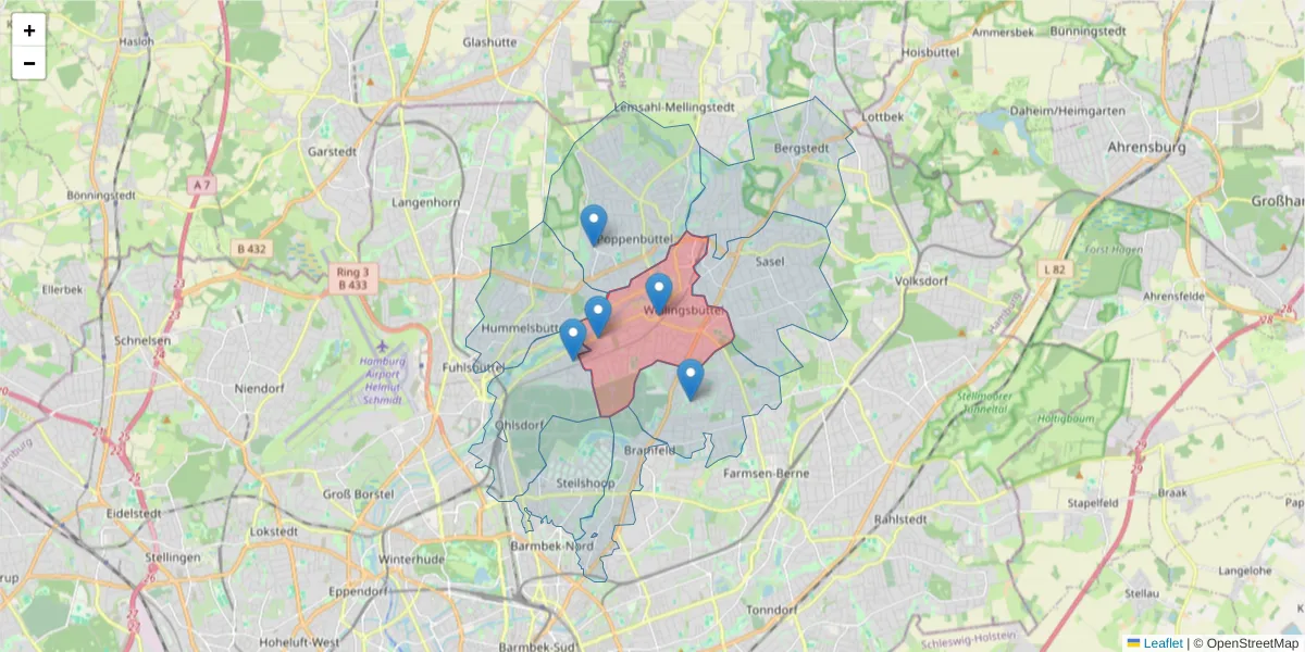 Karte des Postleitzahlen Bereichs  und der umliegenden Postleitzahlen in Deutschland