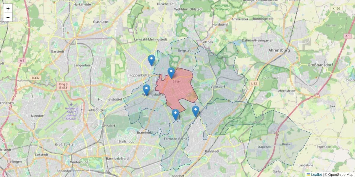 Karte des Postleitzahlen Bereichs  und der umliegenden Postleitzahlen in Deutschland